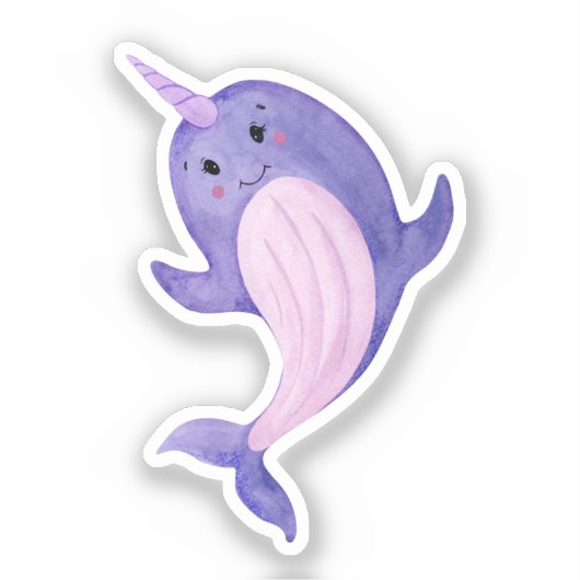Sticker - Cute Purple Narwhal. (Voorkant)