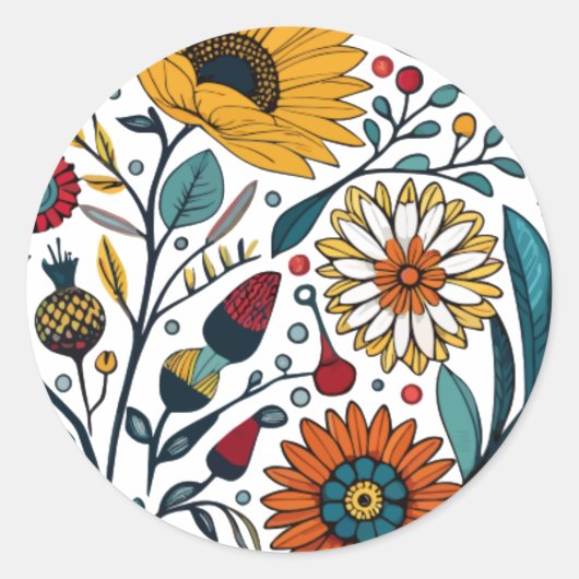 sticker: Daisy Delight: een Floral-Mode Ronde Sticker (Voorkant)