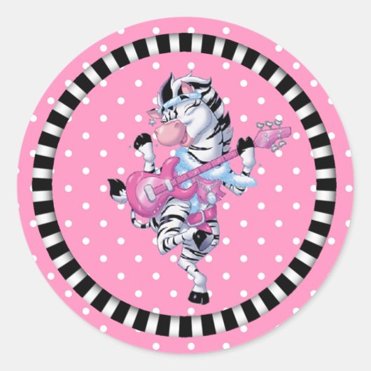 Sticker/dansende Zebra en pooldots Ronde Sticker (Voorkant)