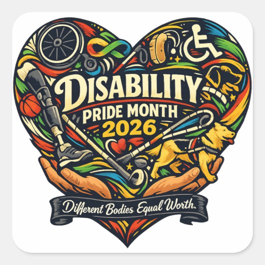 Sticker 'Disability Pride 2026 Hart' (Voorkant)