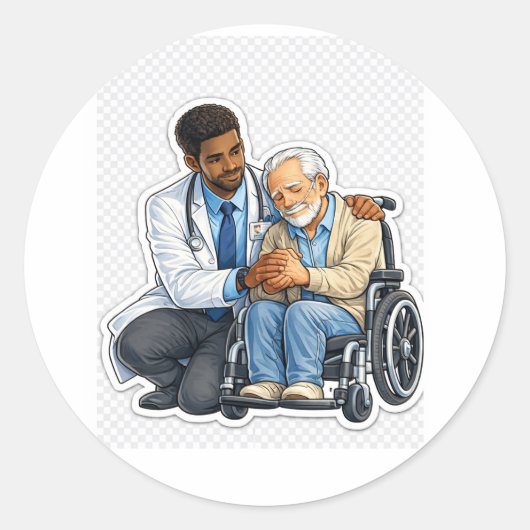 Sticker Dokter die Oudere Persoon Verzorgd (Voorkant)