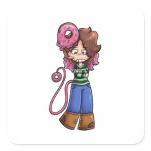 Sticker Donut Meisje Chibi Karakter met Roze Haar