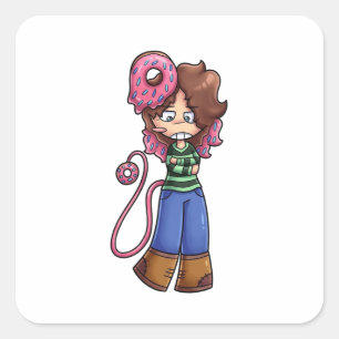Sticker Donut Meisje Chibi Karakter met Roze Haar