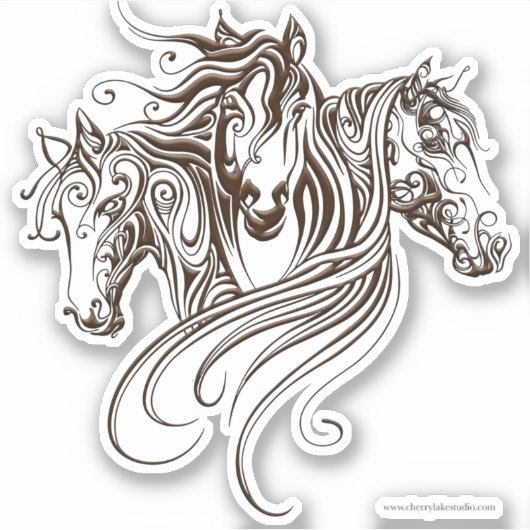 Sticker – Drie Paarden Sierlijke Krullen (Voorkant)