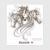 Sticker – Drie Paarden Sierlijke Krullen (Vel)