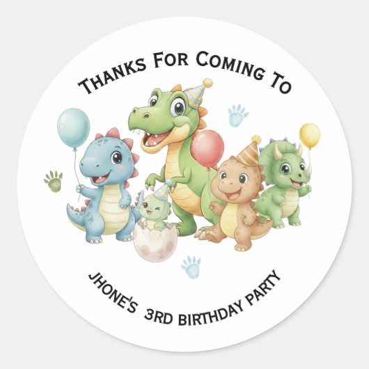 Sticker Drie-Rex Dinosaur Verjaardag Bedankt (Voorkant)