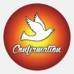 Sticker, Duif op Rood, Confirmatie Ronde Sticker