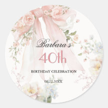 STICKER Elegante Roze Strik Bloemig 40e Verjaardag