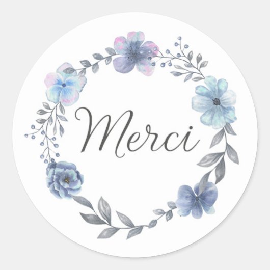 Sticker / étiquette autcollante merci fleurs bleue (Voorkant)