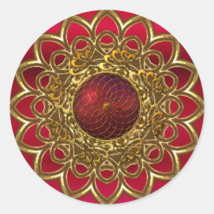 Sticker Fel Rode Gouden Bloem Sieraad