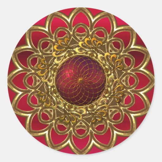 Sticker Fel Rode Gouden Bloem Sieraad (Voorkant)