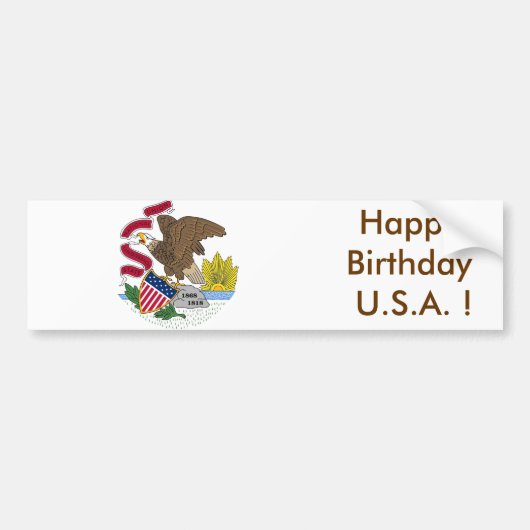 Sticker Flag of Illinois, Happy Birthday U.S.A.! (Voorkant)