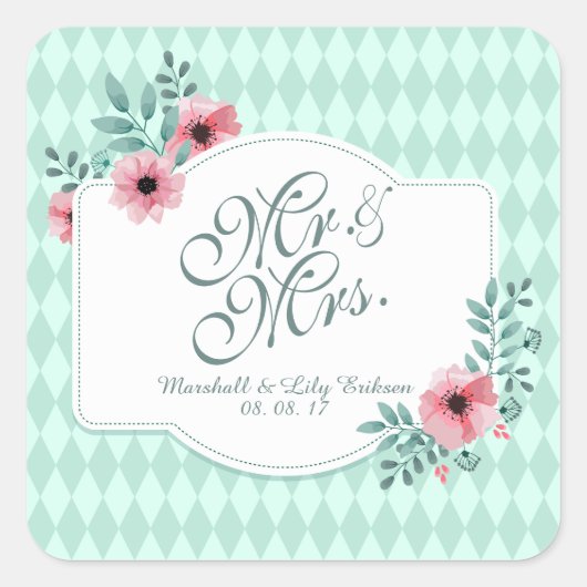 Sticker gepersonaliseerde Elegant Floral Wedding (Voorkant)