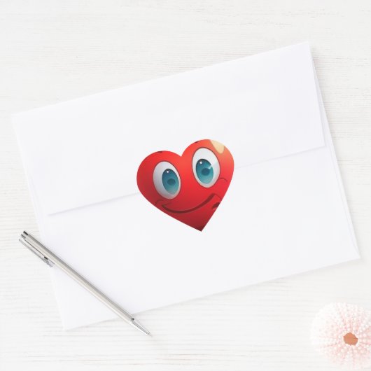 Sticker glimlachen met rood hart (Envelop)