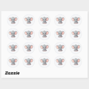 Sticker, Glimlachende Baby Olifant met Blush Cheek Ronde Sticker