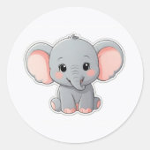 Sticker, Glimlachende Baby Olifant met Blush Cheek Ronde Sticker (Voorkant)