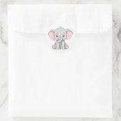 Sticker, Glimlachende Baby Olifant met Blush Cheek Ronde Sticker (Tas)