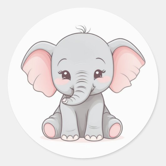 Sticker, Glimlachende Baby Olifant met Blush Cheek Ronde Sticker (Voorkant)