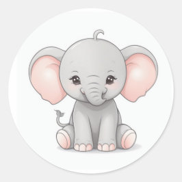 Sticker, Glimlachende Baby Olifant met Blush Cheek Ronde Sticker