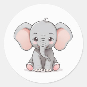 Sticker, Glimlachende Baby Olifant met Blush Cheek Ronde Sticker