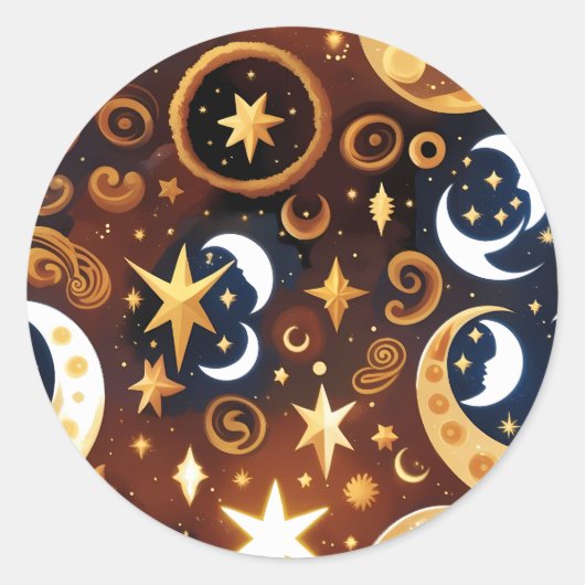 Sticker - Golden Ochre Celestial Moon Mystic Lunar (Voorkant)