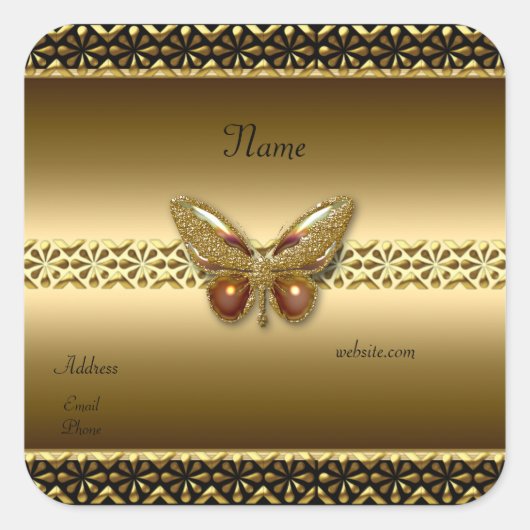 Sticker Goud Op Goud Vlinder Vierkant 2 (Voorkant)