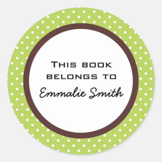 Sticker groene witte poka Dot en bruine boeknaam (Voorkant)