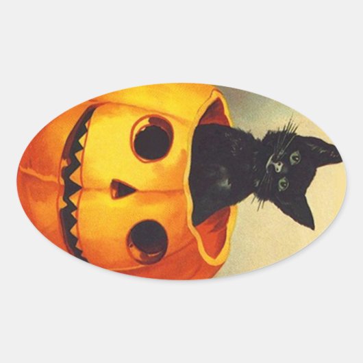 Sticker Halloween Zwart Kitten in JOL Cat (Voorkant)