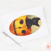Sticker Halloween Zwart Kitten in JOL Cat (Envelop)