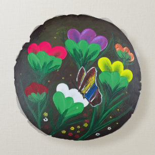 Sticker- Handgemaakte kunst - Vlinderbloem Rond Kussen