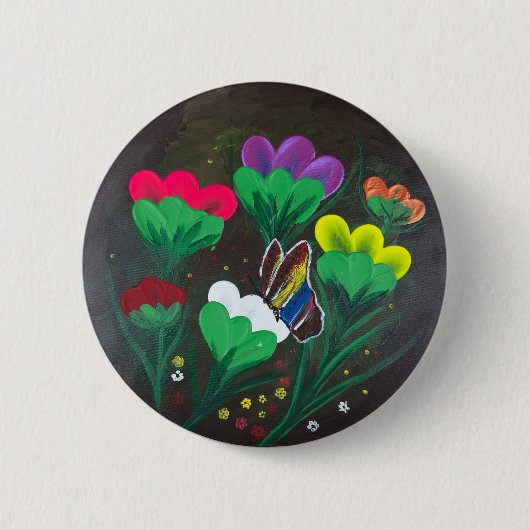 Sticker- Handgemaakte kunst - Vlinderbloem Ronde Button 5,7 Cm (Voorkant)