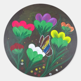 Sticker- Handgemaakte kunst - Vlinderbloem Ronde Sticker