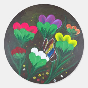Sticker- Handgemaakte kunst - Vlinderbloem Ronde Sticker