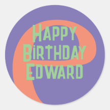 Sticker Happy Birthday paarse koraal munt