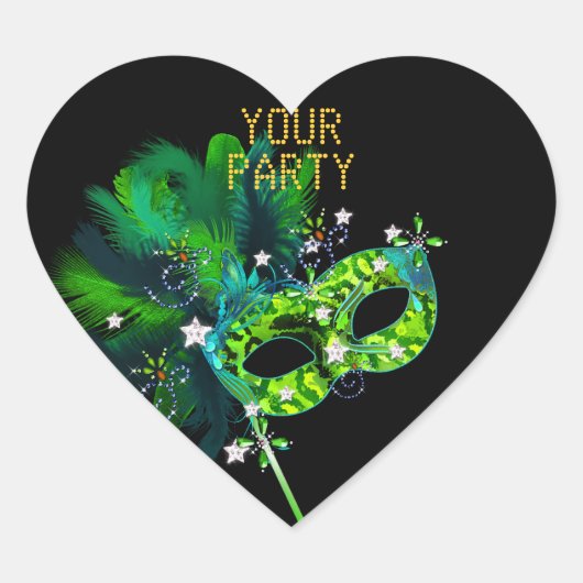 Sticker Hart MASK Limoengroen Goud Feest (Voorkant)