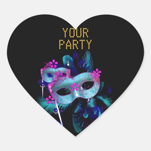 Sticker Hart MASK Turkoois Blauw Goud (Voorkant)