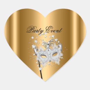 Sticker Hart MASKER Goud Zilver Feest