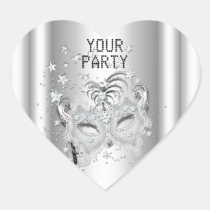Sticker Hart MASKER Witte Zilver Feest