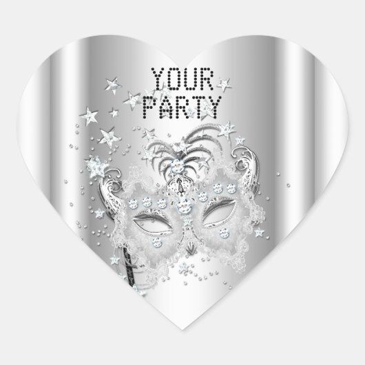 Sticker Hart MASKER Witte Zilver Feest (Voorkant)
