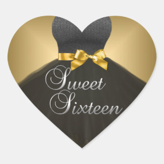 Sticker Hart Sweet 16 Zestien Goud Zwart Jurk