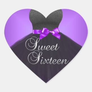 Sticker Hart Sweet 16 Zestien Paarse Jurk