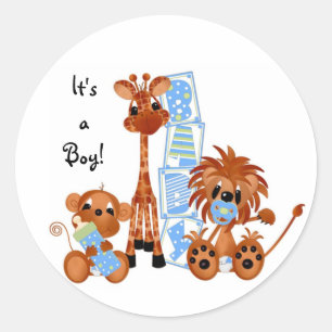 Sticker-Het is een Boy Oerwoud baby's Ronde Sticker