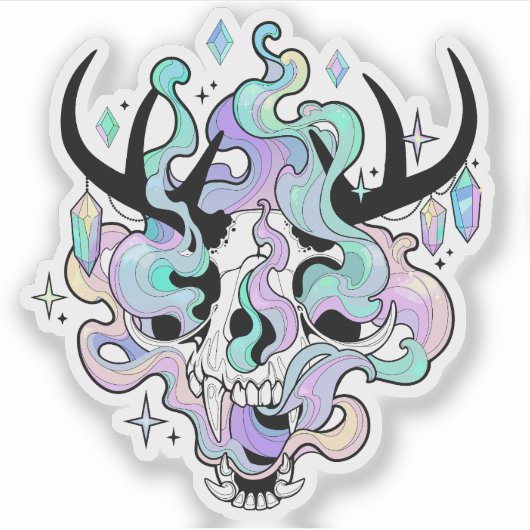 Sticker - "Horned Skull and Smoke" (Voorkant)