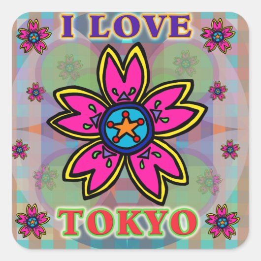 sticker "I love TOKYO" Flowers (Voorkant)