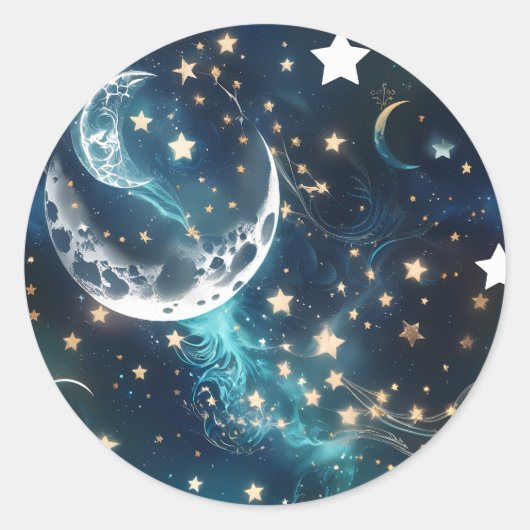 Sticker - Icy Blue Moon Phases Celestial Moon Desi (Voorkant)