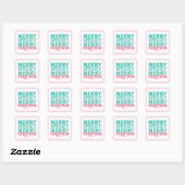 Sticker in Mint + Roze Vrolijk Kerstfeest, gestree (Vel)