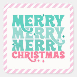Sticker in Mint + Roze Vrolijk Kerstfeest, gestree