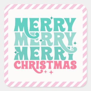 Sticker in Mint + Roze Vrolijk Kerstfeest, gestree