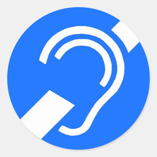 Sticker, internationaal symbool voor doven ronde sticker (Voorkant)