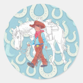 Sticker jonge cowboy en paard